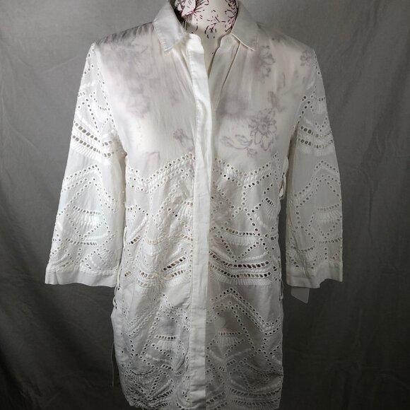 Chico’s White Cotton Eyelet Tunic Top – Coastal Grandma Chic, Boho Resort Style - Picture 1 of 12